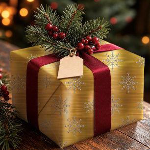 Elegant silver gold Christmas snowflakes holidays Wrapping Paper