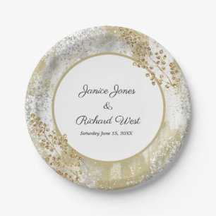 Elegant Silver Gold Frame Custom Wedding Paper Plate