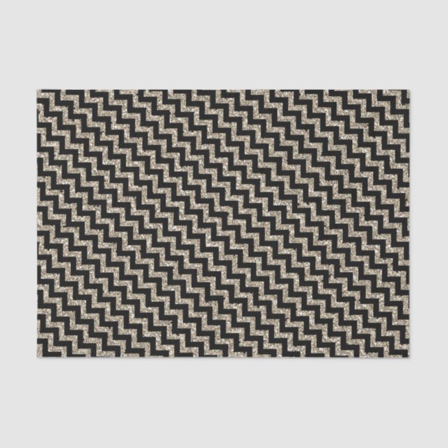 Elegant Silver Gold Glitter Chevron on Black Tissue Paper (Front)