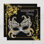 Elegant Silver Gold Masquerade Party Invitation (Front/Back)