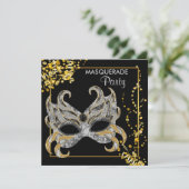 Elegant Silver Gold Masquerade Party Invitation (Standing Front)