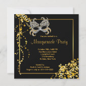 Elegant Silver Gold Masquerade Party Invitation (Back)