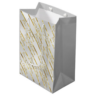 Elegant Silver Gold Merry Christmas   Medium Gift Bag