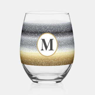 Elegant Silver Gold Personalised Monogram Stemless Wine Glass