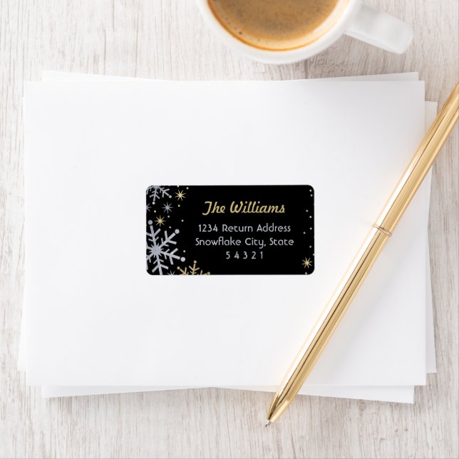 Elegant Silver Gold Snowflake Holiday Address Label (Insitu)
