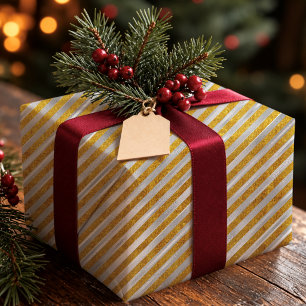 Elegant silver gold stripes Christmas holidays Wrapping Paper