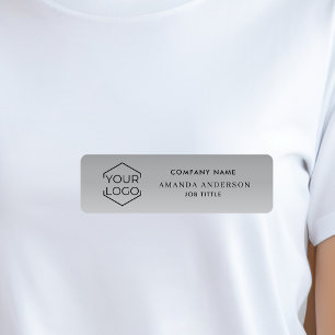 Elegant Silver Gradient Logo Employee Plastic Name Tag