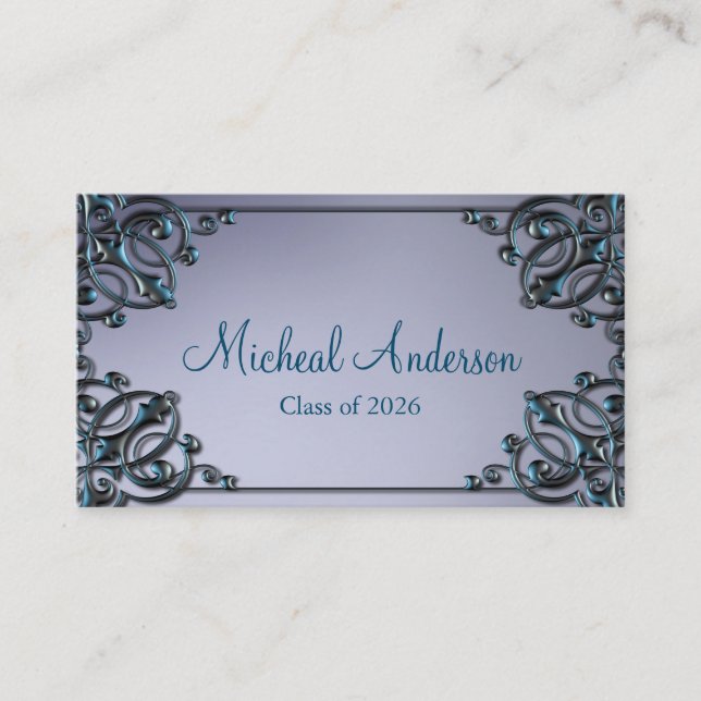 Elegant Silver Graduation Name Card (Front)