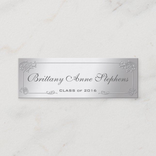 Elegant Silver Graduation Name Card Insert (Front)
