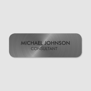 Elegant Silver Gray Metallic Professional Business Name Tag