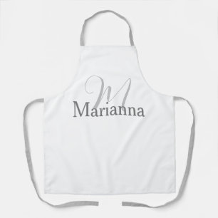 ELEGANT SILVER GRAY MONOGRAM INITIAL & NAME GIFT APRON