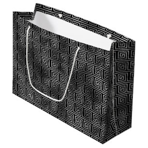 Elegant Silver Greek Key Art Deco Pattern Large Gift Bag