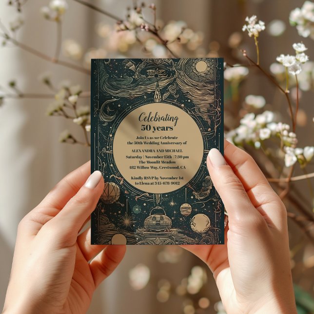 Elegant Silver Green Tarot Wedding Anniversary Invitation (Creator Uploaded)