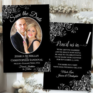 Elegant Silver Grey & Black Wedding Photo Fancy Save The Date