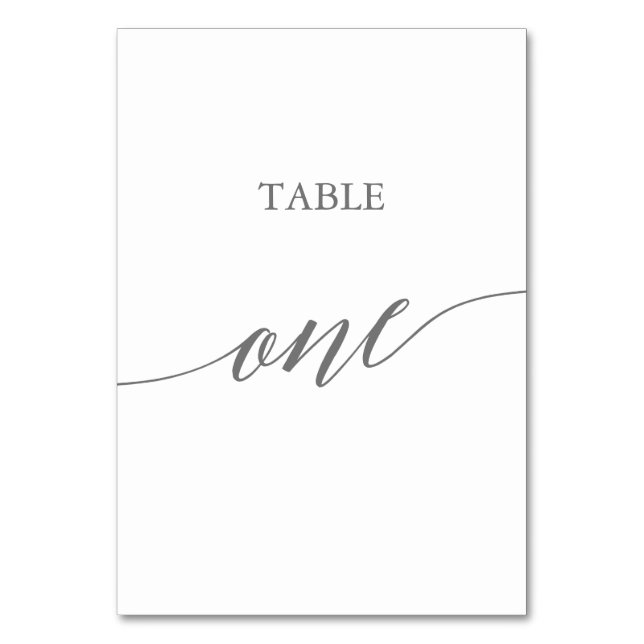 Elegant Silver Grey Calligraphy Table One Table Number (Front)