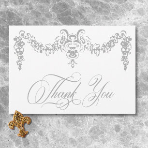 Elegant Silver Grey Chinoiserie Cherub Wedding Thank You Card
