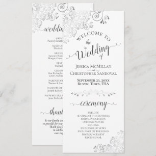 Elegant Silver Grey Curls on White Wedding Program Programme