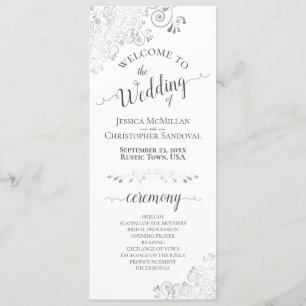 Elegant Silver Grey Curls on White Wedding Program Programme