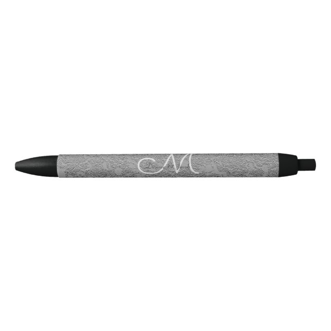 Elegant Silver Grey Custom Wedding Monogram Black Ink Pen (Front)