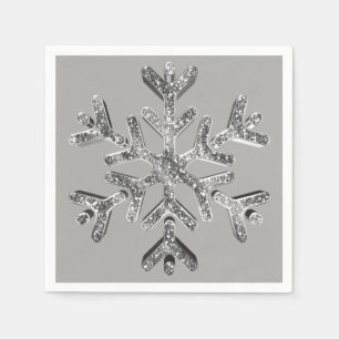 Elegant Silver Grey Diamonds Snowflake Christmas Napkin