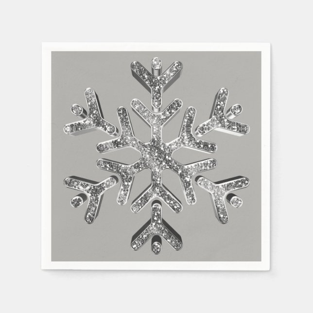 Elegant Silver Grey Diamonds Snowflake Christmas Napkin (Front)