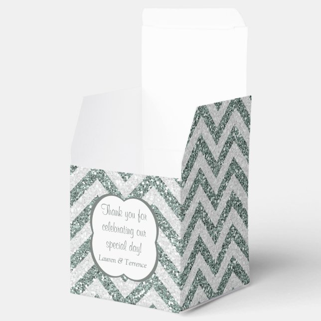 Elegant Silver Grey Faux Glitter Chevron Favour Box (Opened)