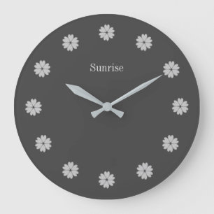 Elegant Silver Grey Flowers Wall Clock