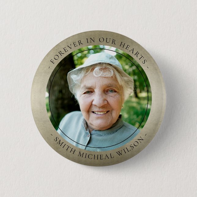 Elegant Silver Grey Foil Sympathy Memorial Photo 6 Cm Round Badge (Front)