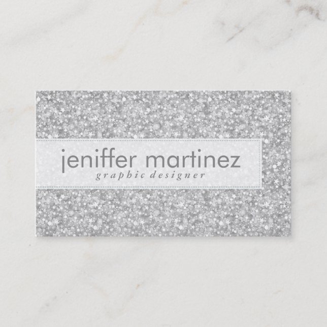 Elegant Silver Grey Glitter & Sparkles Texture Business Card (Front)