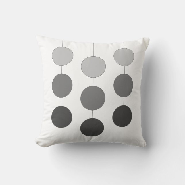 Elegant Silver Grey Hanging Circles on White Cushion (Front)