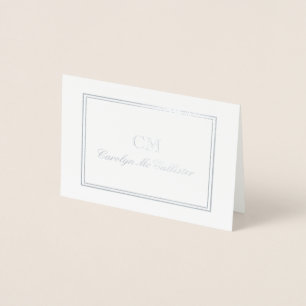 Elegant Silver & Grey Minimalist Monogram Foil Card