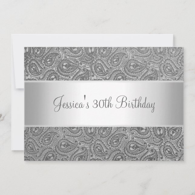 Elegant Silver Grey Paisley Party Invitation (Front)