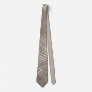 Elegant Silver Grey Palm Leaf Pattern Initials Tie