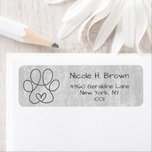 Elegant Silver Grey Paw with Heart Return Address