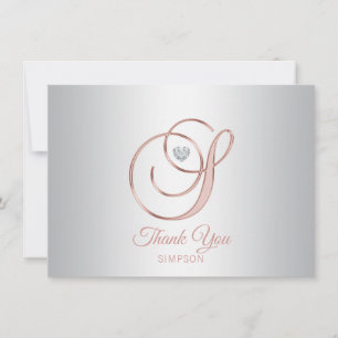 Elegant Silver Grey Rose Gold Thank You S Card