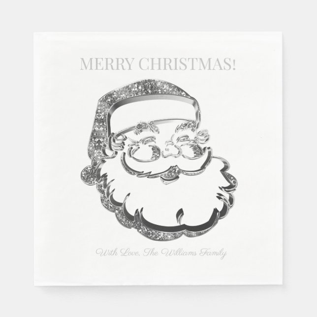 Elegant Silver Grey Santa Claus Merry Christmas Napkin (Front)