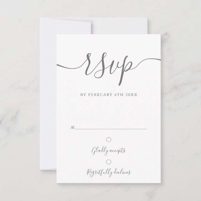 Elegant Silver Grey Script Simple Modern RSVP Card (Front)