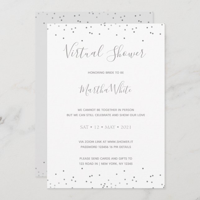 Elegant Silver Grey Simple Virtual Bridal Shower Invitation (Front/Back)