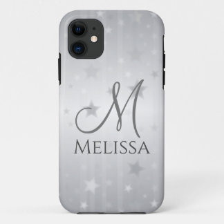 Elegant Silver Grey Stars Monogram Case-Mate iPhone Case