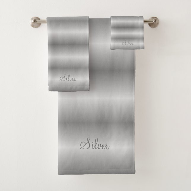 Elegant Silver & Grey Stripes Bath Towel Set (Insitu)