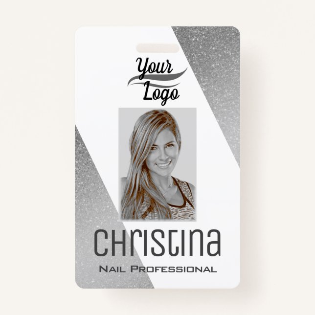 Elegant Silver Grey Triangle Modern Stylish Chic ID Badge (Front)