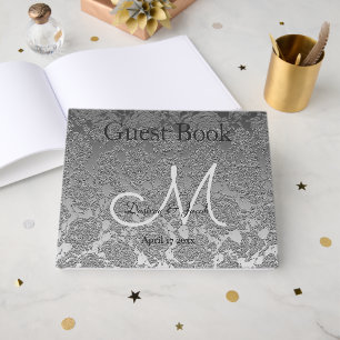 Elegant Silver Grey Wedding Reception Monogram Guest Book