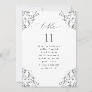 Elegant Silver Grey Wedding Seating Chart Cards