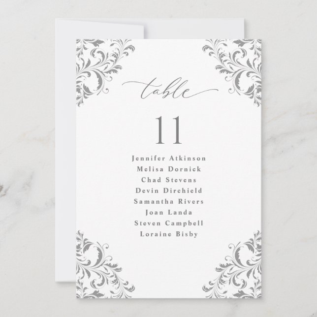 Elegant Silver Grey Wedding Seating Chart Cards (Front)