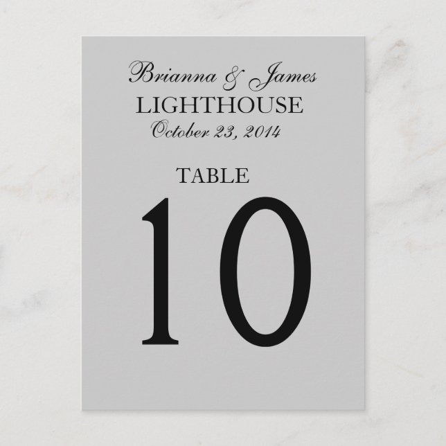 Elegant Silver Grey Wedding Table Number Card (Front)