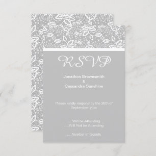 ELEGANT SILVER GREY WHITE LACE RSVP INVITATION