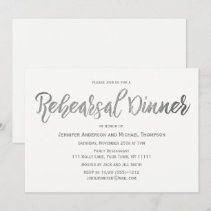 Elegant Silver Grey White  Rehearsal Dinner Invitation