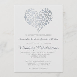 Elegant Silver Heart Light Grey Wedding Invitation