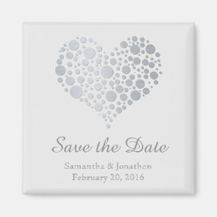 Elegant Silver Heart on Light Grey Save the Date Magnet
