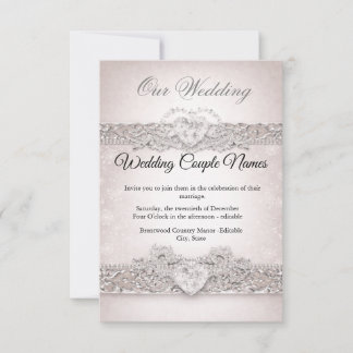 Elegant Silver Heart Wedding Invitations